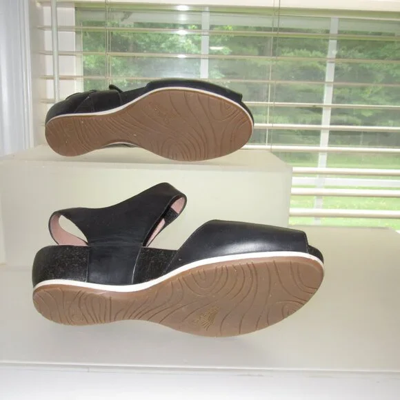 Dansko Vera Black Leather Peep-Toe Slingback Wedge Sandals Size 36 (US 5.5 - 6) - Picture 10 of 10